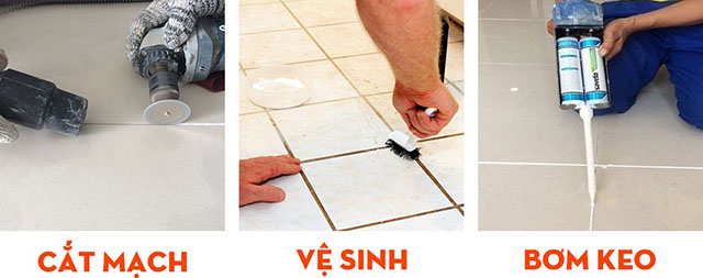 Chống thấm nhà vệ sinh cũ bằng cách cắt mạch gạch Chống thấm nhà vệ sinh cũ bằng cách cắt mạch gạch