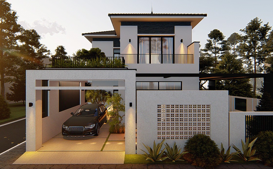 Mẫu nhà ống 2 tầng có thêm gara để xe Mẫu nhà ống 2 tầng có thêm gara để xe