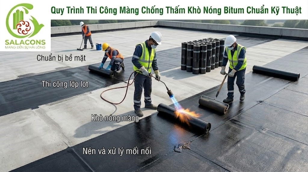 Quy trình thi công màng chống thấm khò nóng Bitum
