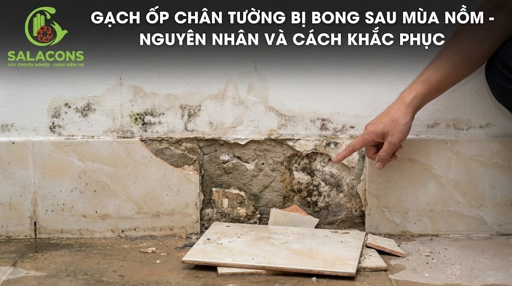 Gạch ốp chân tường bị bong sau mùa nồm